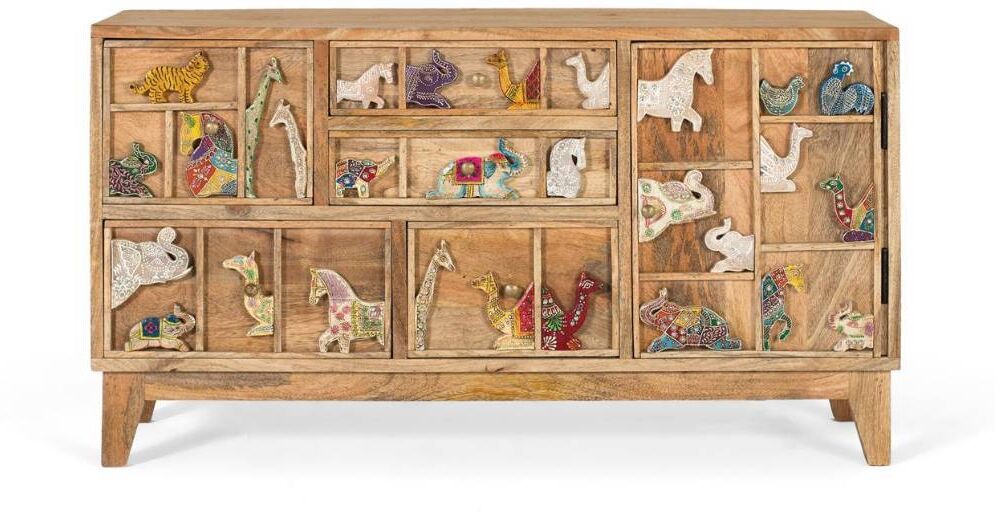 Pharao24.de Massivholzkommode Sideboard beschnitzt aus Mangobaum Massivholz