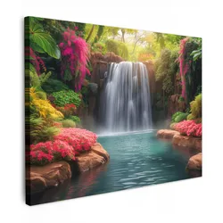 LEINWANDBILD Wasserfall - Natur - Pflanzen - Dschungel - Wasser Wandbilder 80x60 cm