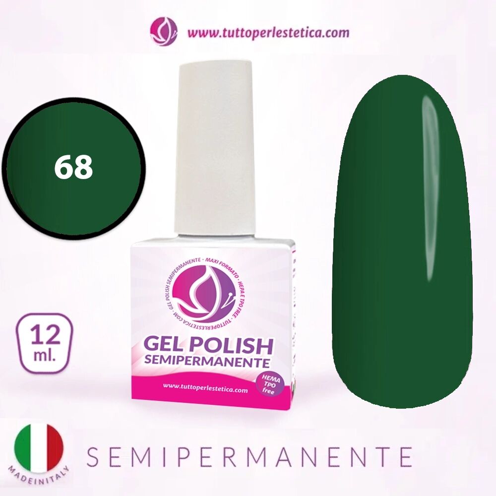 Tuttoperlestetica Semipermanente colore verde scuro chiaro N 68 da 12 ML Hema e TPO Free