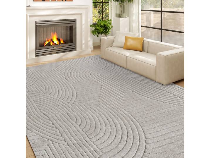 HOMCOM Tapis Moderne 160x120cm Gris Base Antidérapante