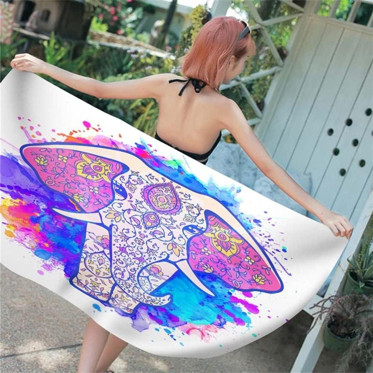 Strandlaken Microvezel XXL Olifant Mandala - Sneldrogend en Lichtgewicht Stranddoek - B/D: 70 x 140 cm