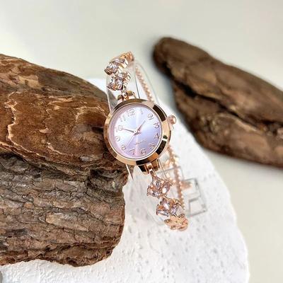 Uplift Picks Elegant Womens Bracelet Watch Diamond Quartz Ladies Watch With Arabic Numerals pink