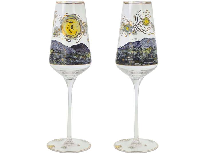Sektglas GOEBEL Sektglas Vincent Van Gogh -Sternennacht , gold (bunt), B:7,5cm H:23,5cm, Glas, Trinkgefässe, Sektglas