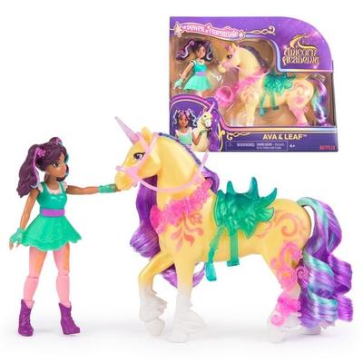 Unicorn Academy Set - ReiterIn & Einhorn mit echter Mähne/Schweif & Bürste, ca. 12 cm Originalfiguren zur Netflix Serie (Zufallsauswahl)