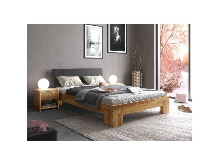 Massivholzbett Rookfield 140 x 200cm Kunstleder Braun Wildeiche