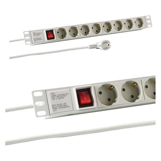 EFB Elektronik 1HE Steckdosenleiste 8xCEE 7/3 mit Schalter,Alu (8x, CEE 7/3, 2 m) (EK631DE.2GR)