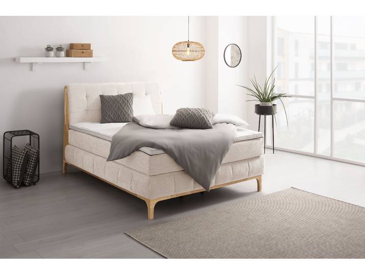 Boxspringbett GOODPRODUCT Jelle , beige (natur), B:161cm L:216cm, Komplettbetten, Boxspringbett, zertifizierte, recycelte Bezugsstoffe, verschiedene Ausführungen