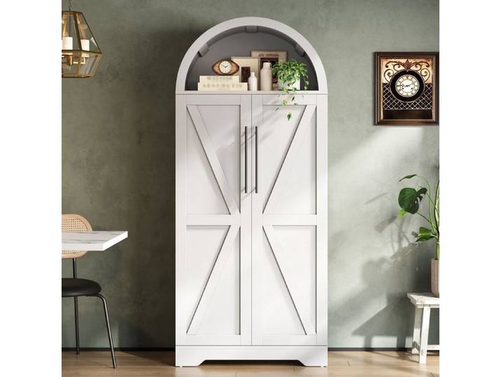 Armoire Cintrée Buffet Haut Cuisine Armoire de Cuisine avec 2 Portes Étagères Réglables Meuble de Rangement pour Cuisine Salon