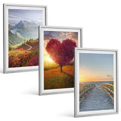 BILDER SET 3er Set - 40x60 cm Silberner Rahmen - Landschaften Berge Baum Herz Pier