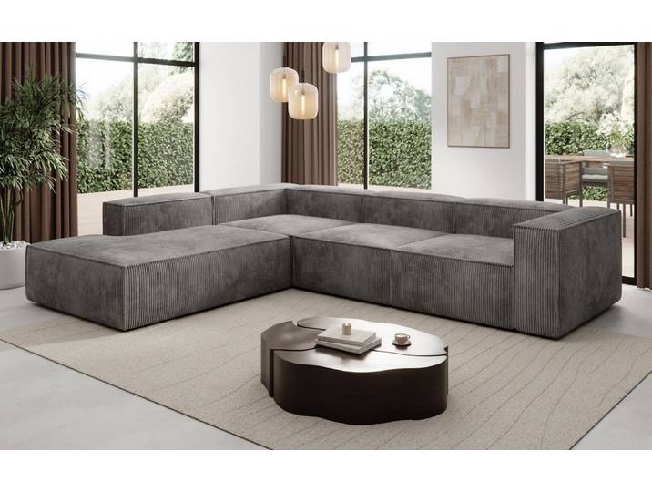 Designer Ecksofa Lesley mit langer Ottomane in Cord - Terrakotta - Rechts - Cord - Luxusbetten24