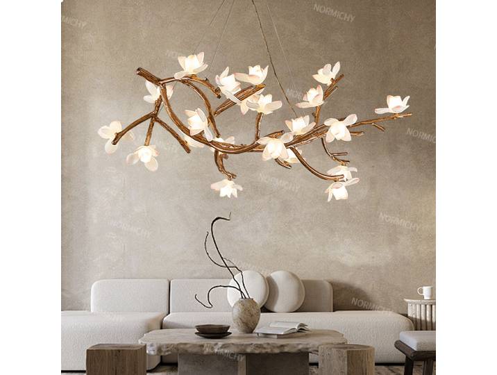 Lampe de salon créative Lotus Restaurant lampe Wabi Sabi Style Zen salon de thé décoration chez l'habitant branche d'arbre suspension