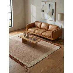 Wollteppich handgewebt mit Fransen PISA, geometrisch, Terrakotta, 160 x 230 cm
