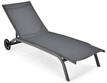 Costway 6-Poisition Adjustable Outdoor Chaise Recliner with Wheels-Gray