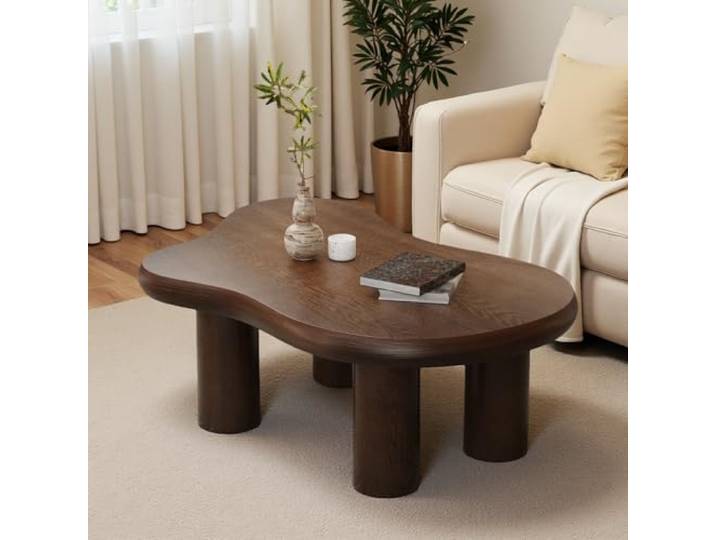 FeiZhiYanS Moderner, niedriger Couchtisch in Wolkenform, Couchtisch im Mid-Century-Stil in Wolkenform für das Wohnzimmer, mit 4 stabilen, rustikalen Beinen, brauner Beistelltisch,A
