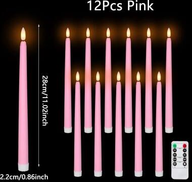 Uplift Treasures Flameless Black LED Taper Candles Battery Operated pink Remote Control 96pcs