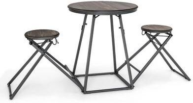 Costway 3 Pieces Dining Table Set with 2 Foldable Stools for Small Space-Gray