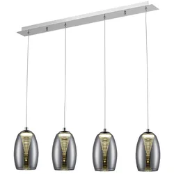 BRILLIANT Lampe Metropolis LED Pendelleuchte 4flg chrom/rauchglas easyDim   4x 5W LED integriert COB, 500lm, 3000K   In der Höhe einstellbar / Kabel kürzbar   EasyDim: dimmbar mit herkömmlichen Lichts