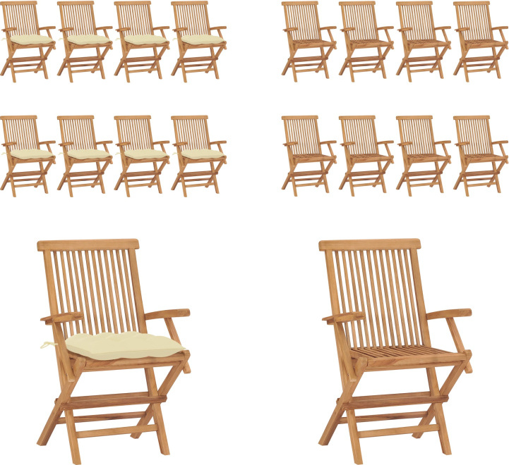 vidaXL Gartenstühle mit Cremeweißen Kissen 8 Stk. Massivholz Teak - Gartenstuhl - Gartenstühle - Gartenstuhl Holz - Gartenstuhl Massivholz