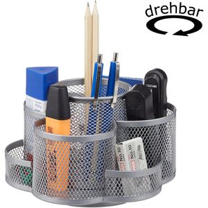 Relaxdays Stiftehalter Mesh Line, drehbar, Metalldraht, 7 Fächer, silber