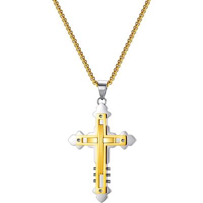 Kette mit Anhänger FIRETTI "Schmuck Geschenk Edelstahl Halsschmuck Halskette Venezianerkette Kreuz", gelb (gelbgoldfarben, edelstahlfarben), Halsketten, Damen, Edelstahl, L: 60