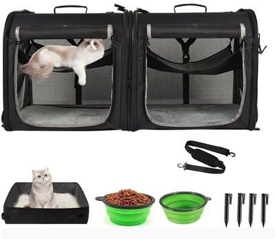 Uplift Essentials Two in One Foldable Double Pet Travel Carrier And Car Transport Box Two in One Foldable Double Pet Travel Carrier And Car Transport Box