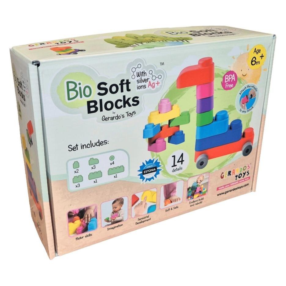 Gerardo's Toys Antibacterial soft construction blocks with wheels, 14 pieces (GT3100)