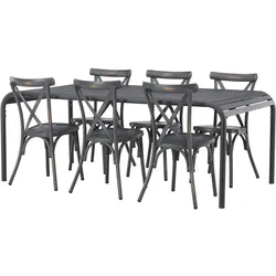 Ebuy24, Gartentisch + Balkontisch, Borneo Gartenset Tisch 100x200 cm schwarz 6 Stühle dunkelgrau. (200 x 100 x 75 cm)