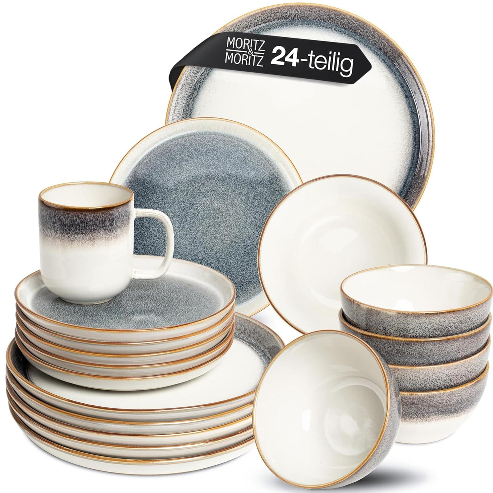 Dripio Servies voor 6 personen, 24-delig, grijs, steengoed