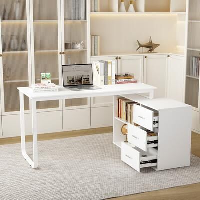 Timechee Contemporary Corner Desk with Storage Solutions - Available in Various Colors