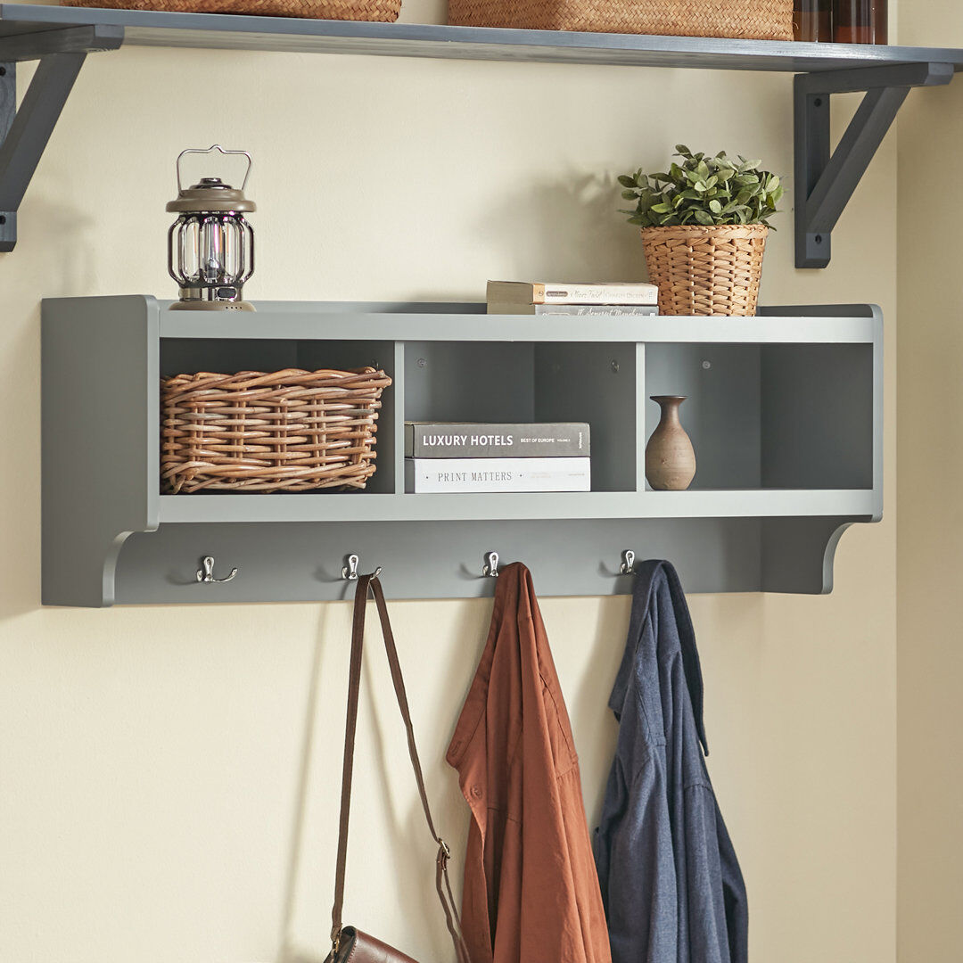 ClassicLiving Freelon 4 - Hook Wall Mounted Coat Rack Grey 35cm H X 100cm W X 25cm D