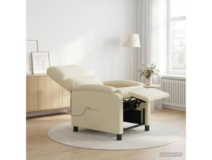 Relaxsessel Creme Kunstleder mit Neigungsfunktion Metall-und Holzwerkstoff-Rahmen,115-160 Grad Neigung,Schaumstoff-Füllung,einfach abwischbar