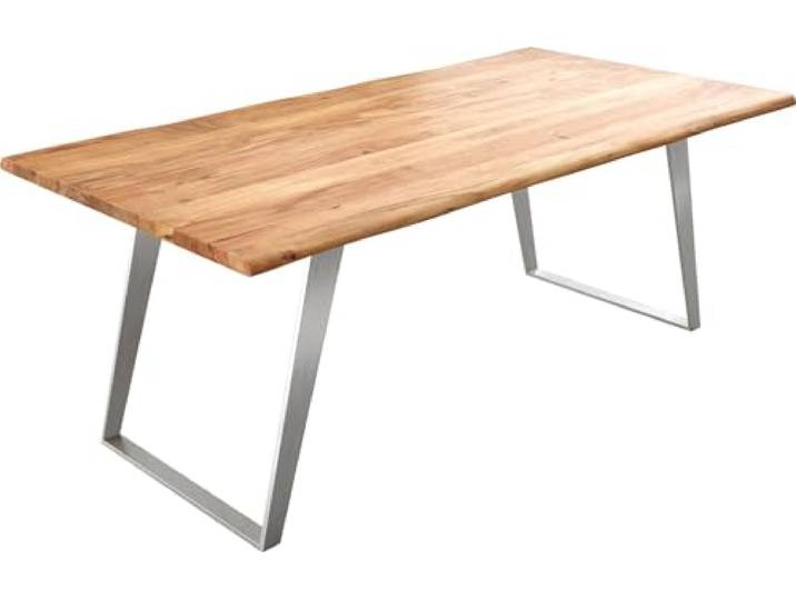 DELIFE Esszimmertisch Edge Akazie Natur 200x100 Edelstahl Schräg Live-Edge