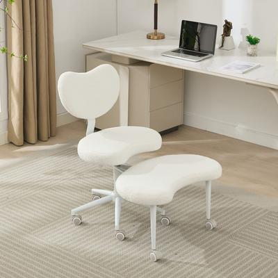 Ostweer Modern Criss Cross Desk Chair Meditation Chair with Lumbar Support and Adjustable Stool, for Home and Yoga Enthusiasts, Ivory