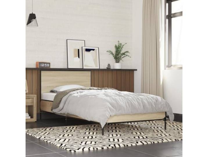 RJPLMFV Bettgestell, Eiche Sonoma, 75 x 190 cm Langlebiges Holzwerkstoff, stabile Metallbeine, inklusive Lattenrost, Kopfteil inklusive
