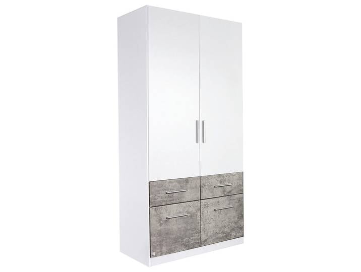 Xora Drehtürenschrank, Grau, Weiß, Betonoptik, 2 Fächer, 4 Schublade(n) Schubladen, 91x197x54 cm, Blauer Engel, RAL Testat, Goldenes M, Made in Germany, Typenauswahl, umfangreiches Zubehör erhältlich, Schlafzimmer, Kleiderschränke, Kleiderschränke 2-türig