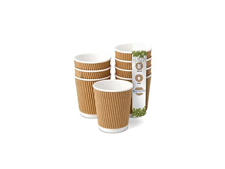 BIOZOYG 500 Stück Kaffeebecher isolierte Pappbecher 100ml / 4 oz Ø 62 mm weiß/braun - geriffelt plastikfrei nachhaltige Materialien - Einwegbecher Glühweinbecher