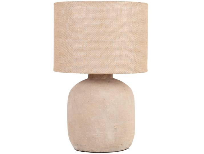 Beige Keramiklampe mit Lampenschirm aus Jute, H 38 cm