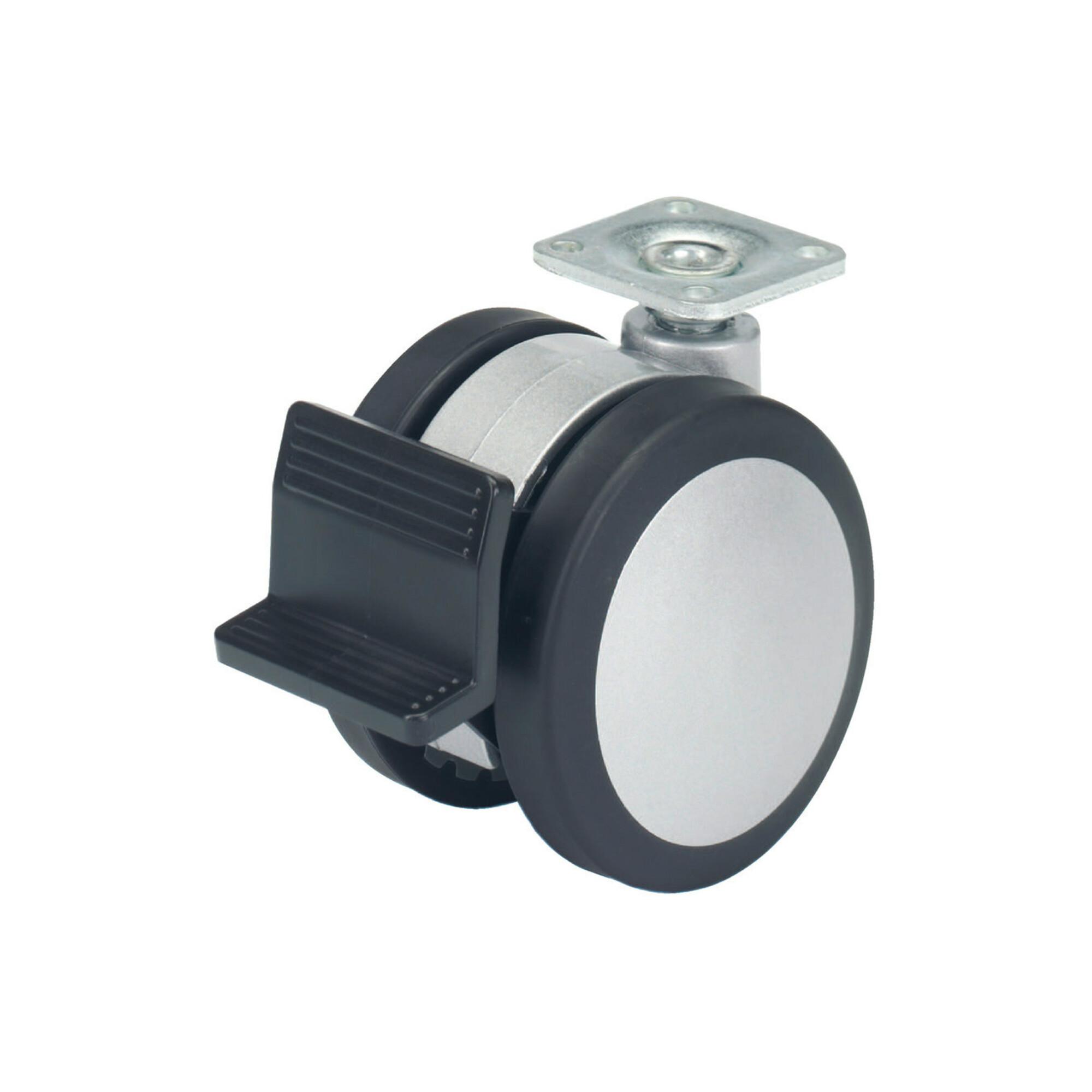 Hettich Schreibt.cont.Zwillings Rolle m.Festst.,Ø75mm Bala d-lock 9078515 thermopl.Gummi)