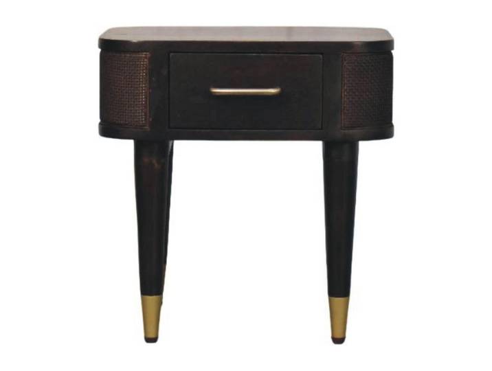 Artisan Furniture Nachttisch mit Samt-Mokka-Finish, 1 Schublade, T-Bar-Griffe, dunkelbraun, Dunkelbraun, Holz, Echtholz,Mangoholz, Quadratisch, 45x46x35 cm, Schlafzimmer, Nachttische