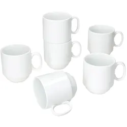 6er Set TOMMY Kaffeebecher stapelbar weiß Porzellan 220 ml