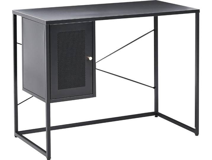 BELIANI Schreibtisch Schwarz Metall Stahl mit Stauraum Schrank Industrial Style Modernes Design Minimalistischer Stil Bürotisch für Homeoffice