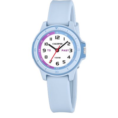 Quarzuhr CALYPSO WATCHES "My First Watch", blau (hellblau, weiß, lila, hellblau, weiß, lila, hellblau), Armbanduhren, Kinder, hellblau, Quarzuhr, Armbanduhr, Silikonarmband, analog