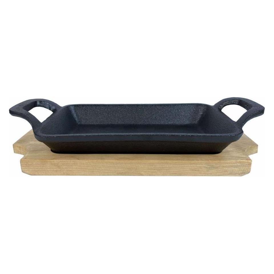 All'Grill Gusspfanne mit 2 Griffen 22,5x10cm mit Holzuntersetzer (43781534)