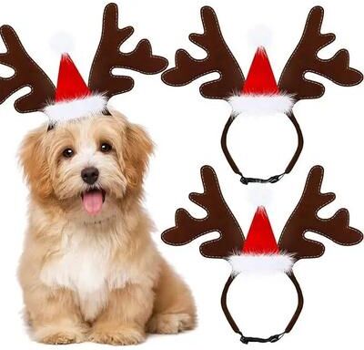 Inspire Select Christmas Reindeer Antlers Pet Headband Festive Dog & Cat Dress Up Hair Hoop Costume brown Deer