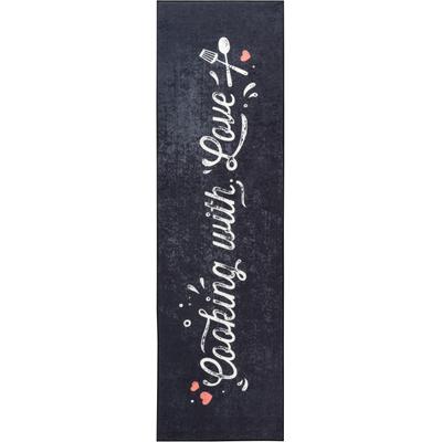 Küchenläufer SEHRAZAT "CAIMAS 3011", schwarz (multicolor), B:67cm H:6mm L:180cm, Polyester, Teppiche, Bedruckt