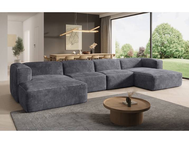 Designer Sofa Comfy U in Cord - Cord - Grau - Luxusbetten24