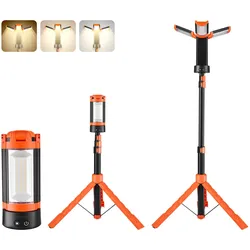 VEVOR Baustrahler LED mit Stativ, Arbeitsleuchte 8 Ah, wiederaufladbares Campinglicht, mit 3 Lampenköpfen, abnehmbarem Stativständer, 2200 LM 3000 K-6500 K dimmbar, Beleuchtung für die Baustelle