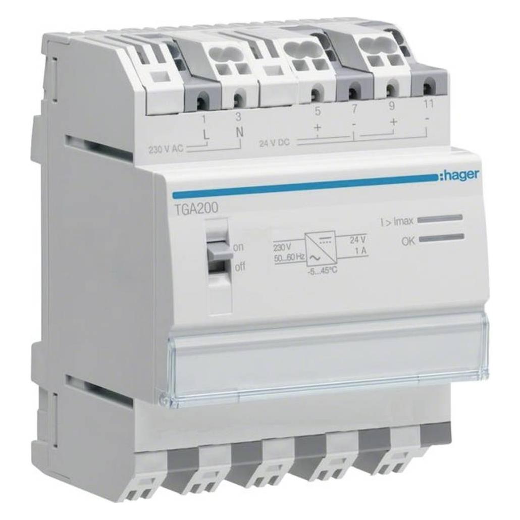 Hager TGA200. Anzahl der Pole: 4P. AC Eingangsspannung: 230 V, AC Eingangsfrequenz: 50/60 Hz (TGA200)