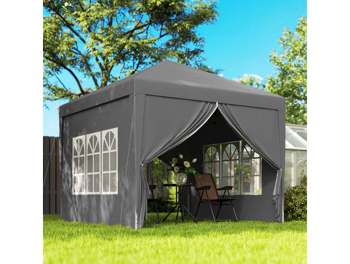 Outsunny Tonnelle Barnum Pliant 3x3m avec Parois et Sac Gris