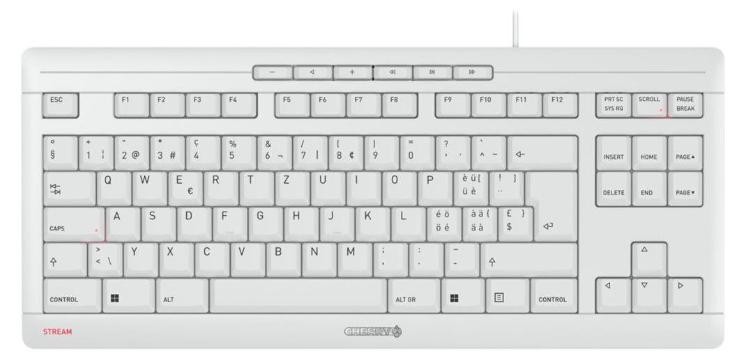 Cherry Stream Keyboard TKL, Bekabeld, USB, Membraantoetsen, QWERTZ, Wit